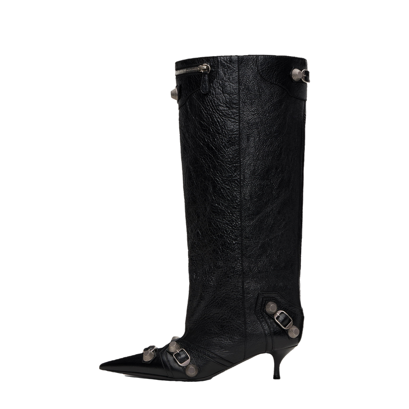 Sneakers og sko Balenciaga Cagole Wide Leather Boots With Buckle Sort | 802090 WAD4E