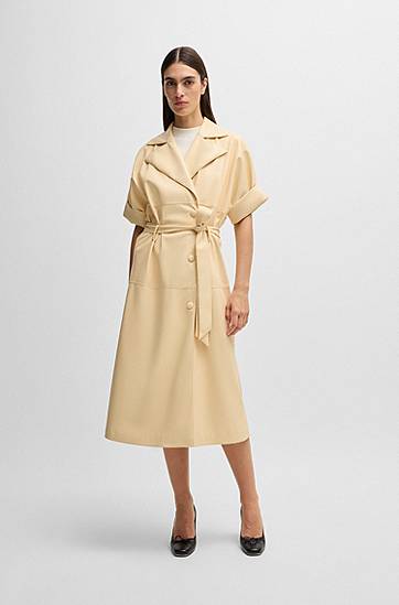 Kjole BOSS Relaxed-Fit Faux Leather Trench Dress Beige | 50531898, 1