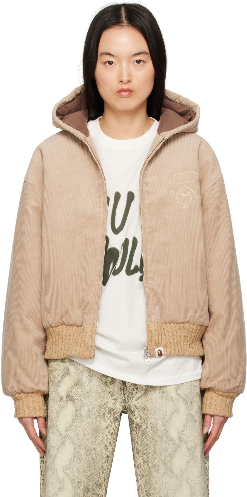 Bomberjakke BAPE BAPE Corduroy Padded Hoodie Jacket Beige | 001HJK802003L