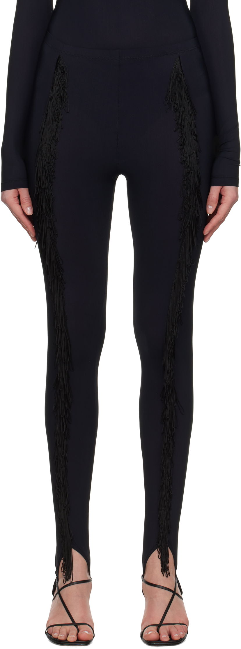 Leggings Maison Margiela MM6 Maison Margiela Fringe Stirrup Leggings Sort | S52KA0525 S20518