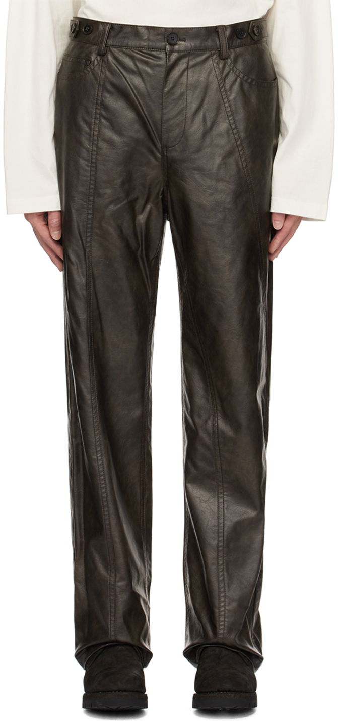 Bukser Feng Chen Wang Feng Chen Wang Faux-Leather Trousers Brun | FMF18TR09
