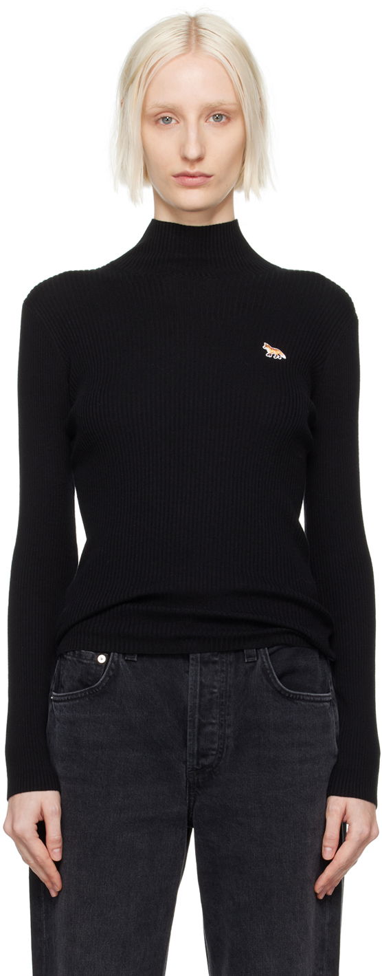 Sweater MAISON KITSUNÉ Maison Kitsuné Black Baby Fox Patch Turtleneck Sort | NW00807KT1091