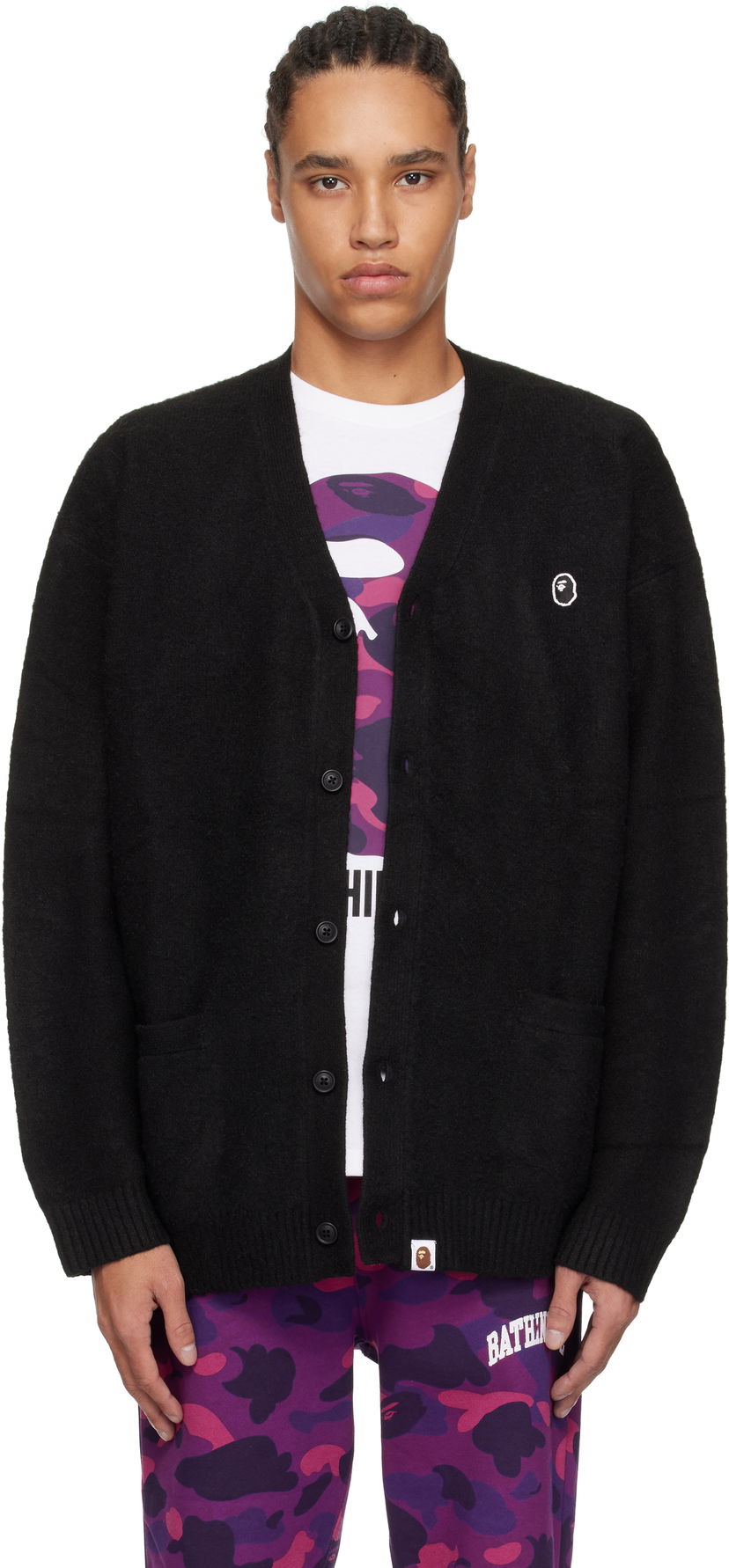 Sweater BAPE A Bathing Ape One Point Hairy Yarn Cardigan Sort | 001KNK801004M