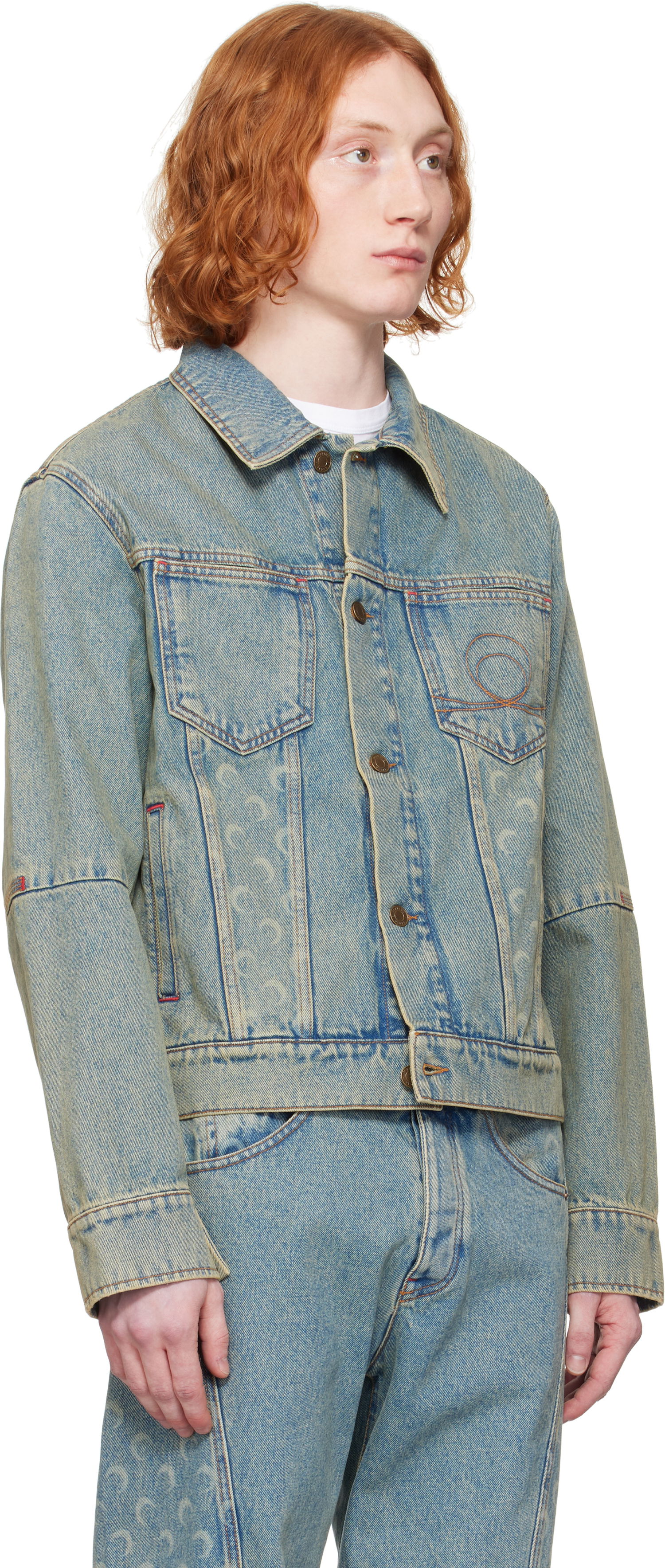 Jakke Marine Serre Marine Serre Moon Laser Denim Trucker Jacket Blå | MJA063A CDEN0003, 1