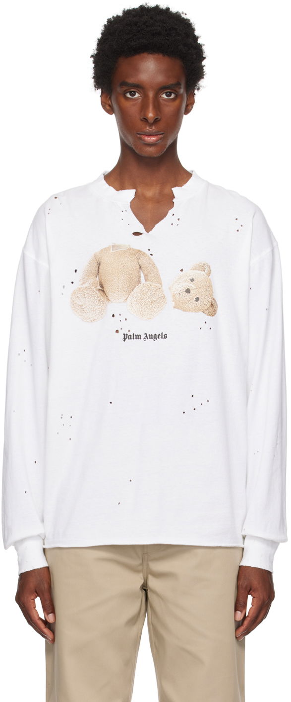 T-shirt Palm Angels White PA Bear Long Sleeve Hvid | PMAB040S23JER0010160