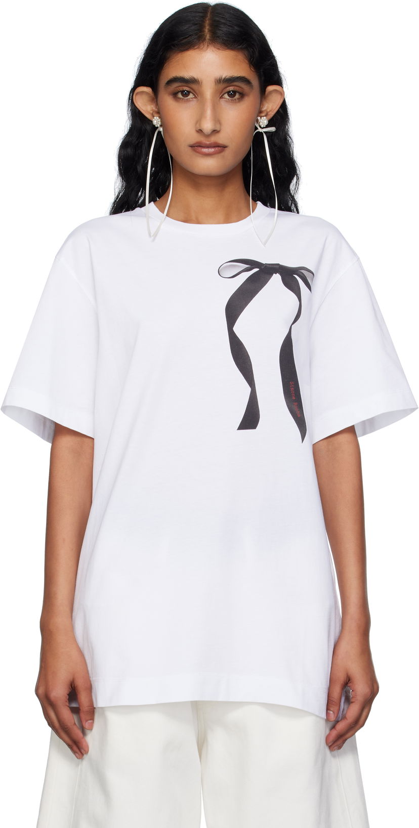 T-shirt Simone Rocha Simone Rocha Ribbon Bow Tail T-shirt Hvid | 5195P55-W 0569