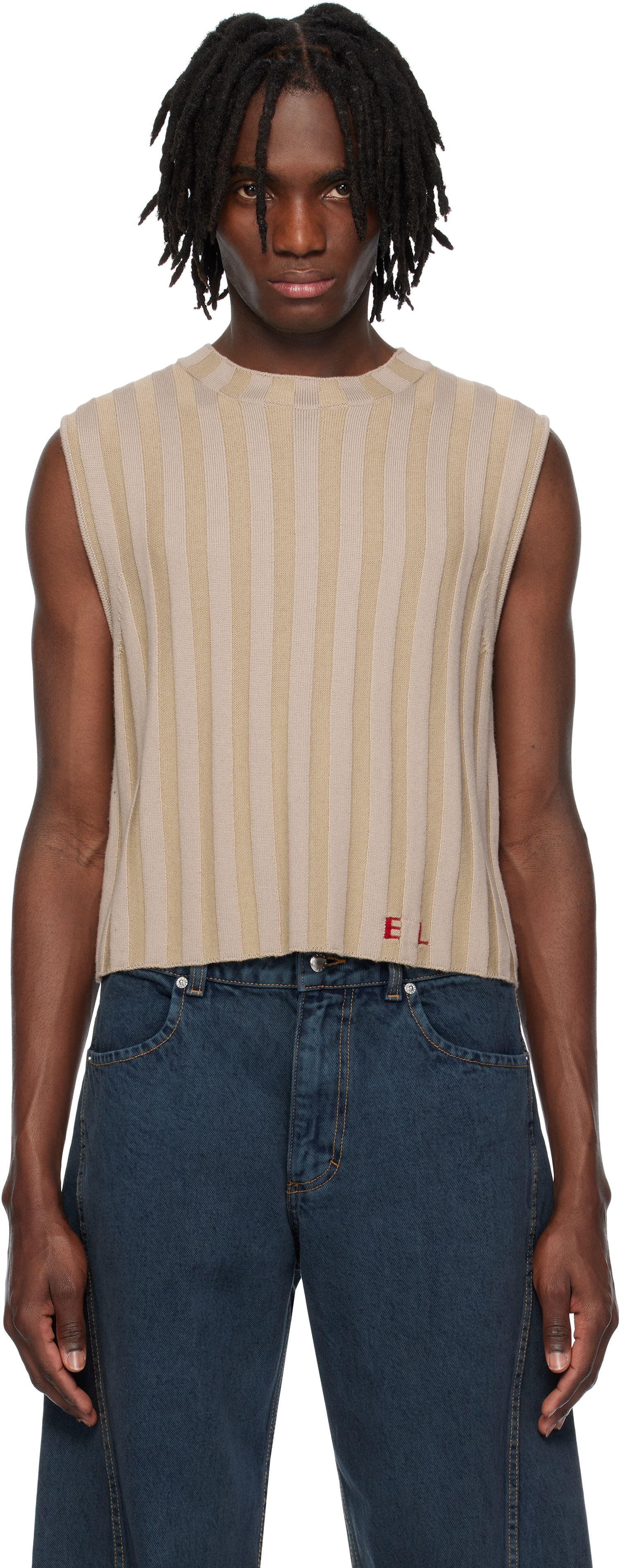 Sweater Eckhaus Latta Eckhaus Latta Knitted Cropped Vest Beige | 8025-EL-PS25-DU - DUNE, 0