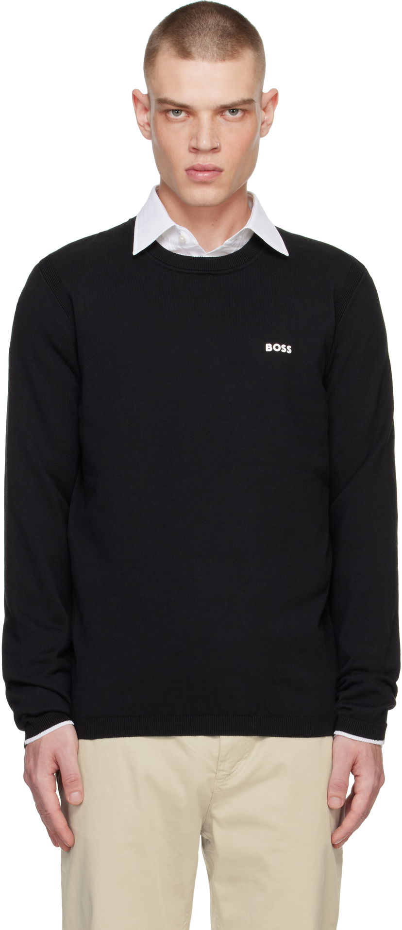 Sweater BOSS Logo Knit Sweater Sort | 50498539