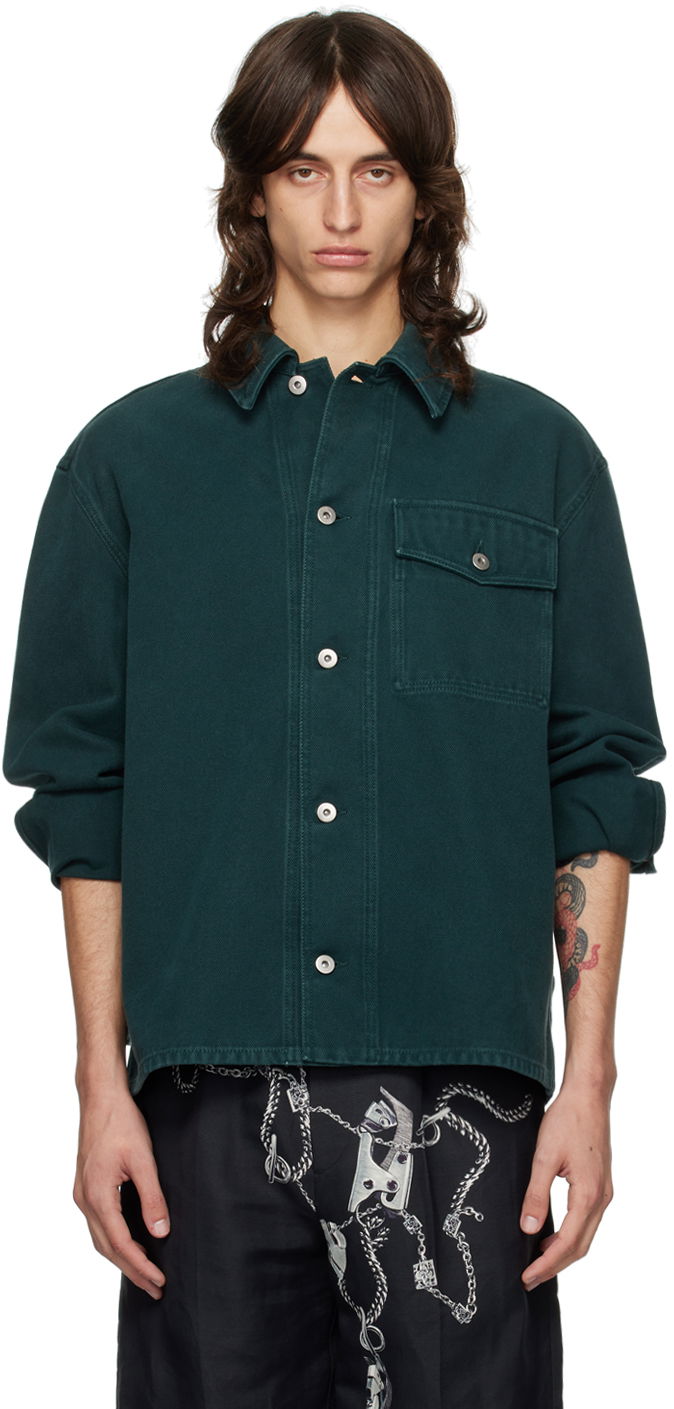 Skjorte Burberry Denim Overshirt Grøn | 8091783