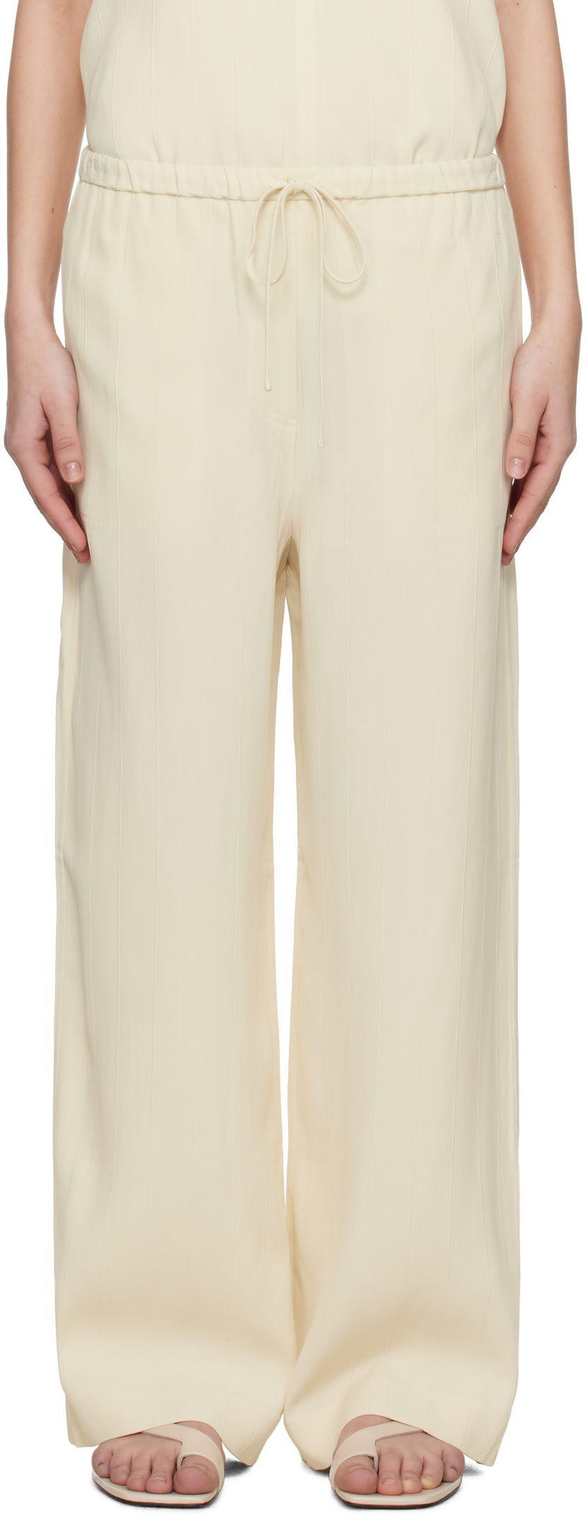 Jumpsuit TOTEME TOTEME Woven Stripe Drawstring Trousers Beige | 252-WRB1709-FB0192
