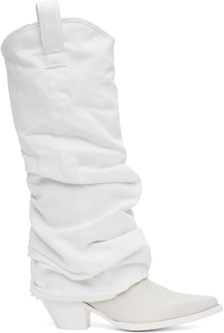 Tøj R13 R13 Mid Cowboy Denim Sleeve Boots Hvid | R13S0107-WHT, 0