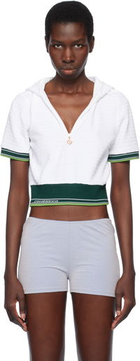 Casablanca Textured Velour Tennis Cropped Hoodie