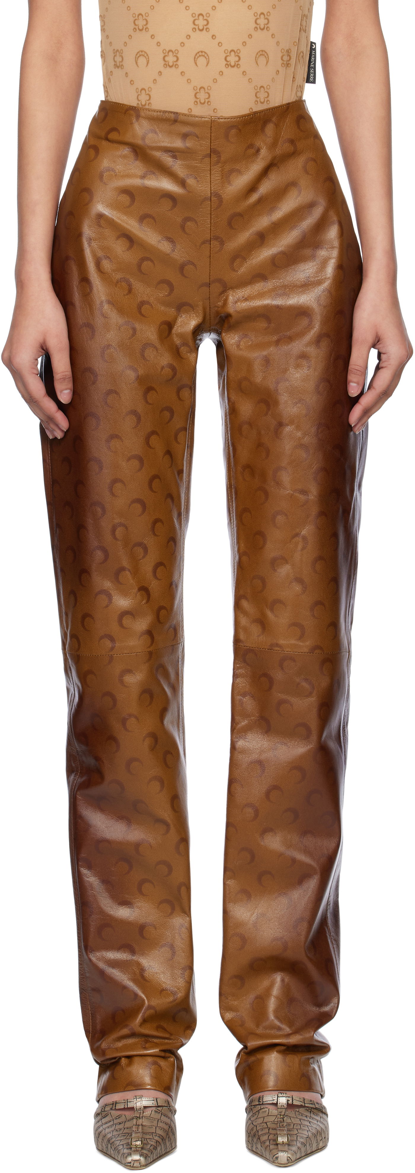 Bukser Marine Serre Marine Serre Moon Airbrushed Leather Pants Brun | WPA153A CLEA0050, 0