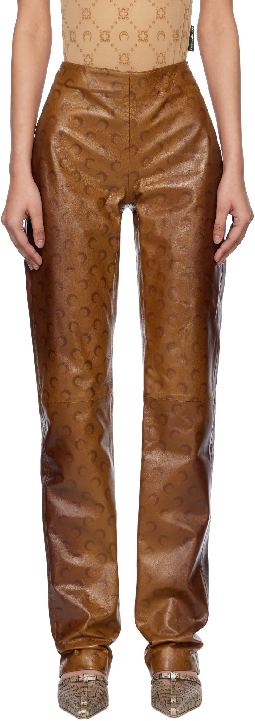 Bukser Marine Serre Marine Serre Moon Airbrushed Leather Pants Brun | WPA153A CLEA0050