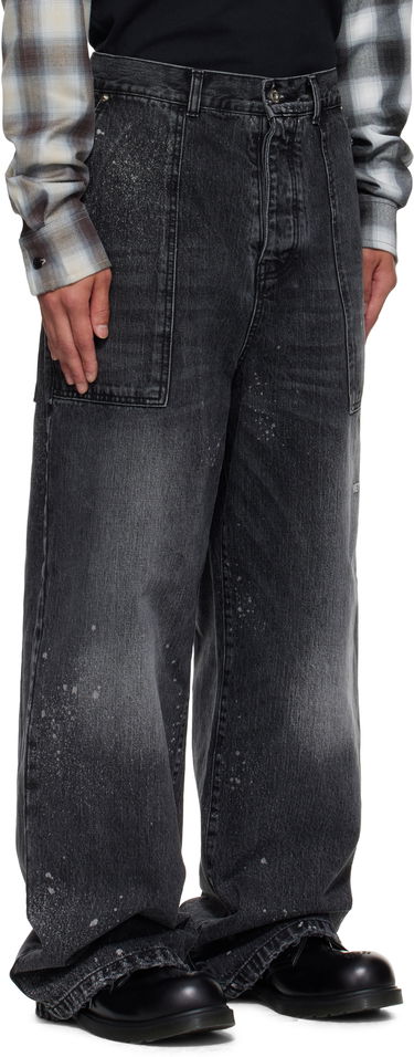 Jeans We11done Carpenter Wide-Leg Distressed Paint Splatter Jeans Sort | WD-DP2-25-340-M-BK, 1