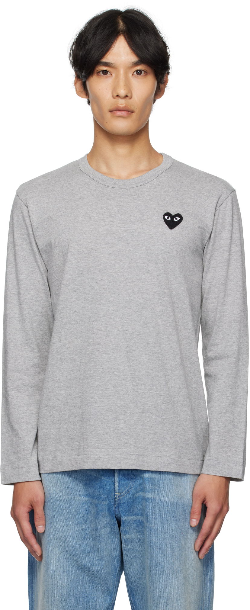 T-shirt Comme des Garçons CDG PLAY Heart Patch Long Sleeve Tee Grå | AZ-T122-051
