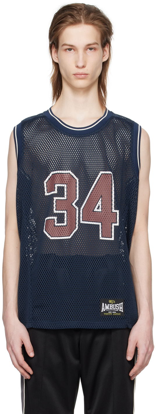 Tanktop Ambush AMBUSH Mesh Tank Top with 34 Print Mørkeblå | BMAD003S24JER0014528