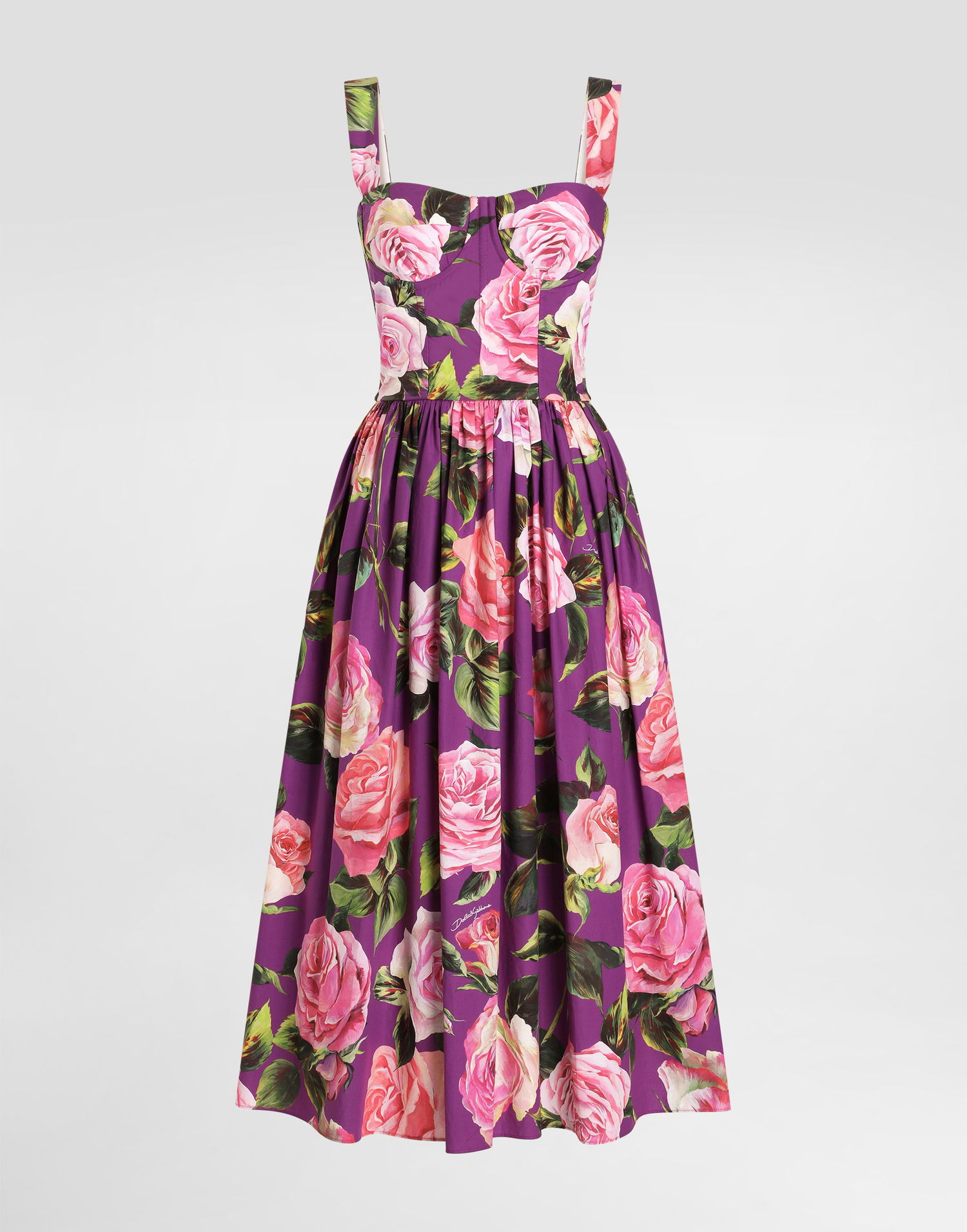 Kjole Dolce & Gabbana Dolce & Gabbana Rose Print Cotton Midi Dress Lilla | F6ZT1THS5TDHP5IG, 0