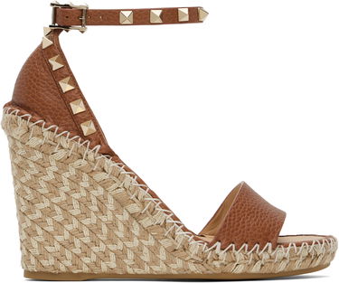 Skopleje Valentino Valentino Garavani Double Rockstud Grainy Calfskin Wedge Espadrilles Brun | 6W2S0090FEQ, 0