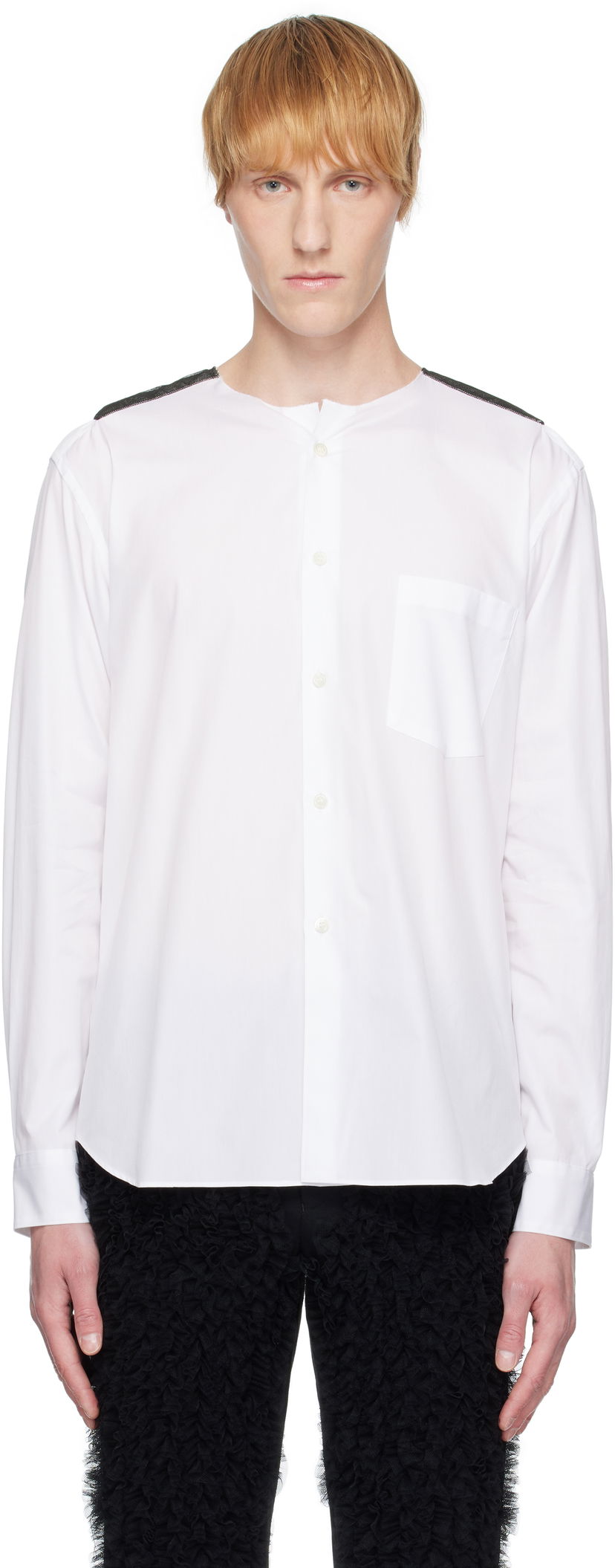 Skjorte Comme des Garçons Homme Plus Broad & Tulle Cotton Cloth Collarless Shirt Hvid | PO-B013-051