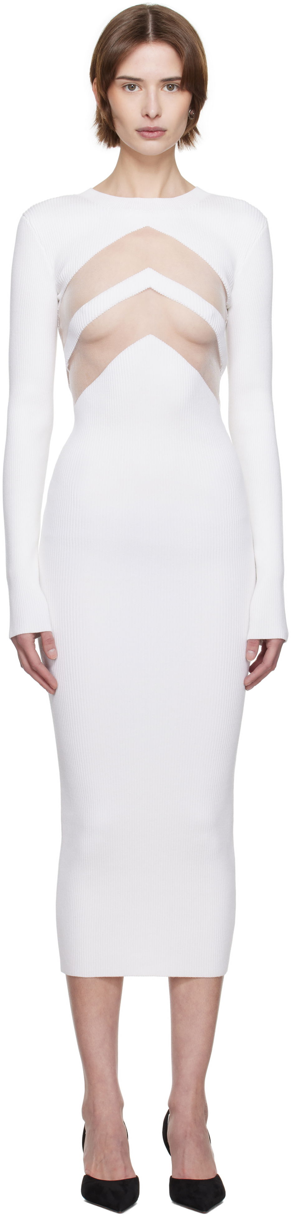 Kjole Jean Paul Gaultier Jean Paul Gaultier 'The Chevrons' Midi Dress Hvid | 25/33-F-RO379-M085-01, 0