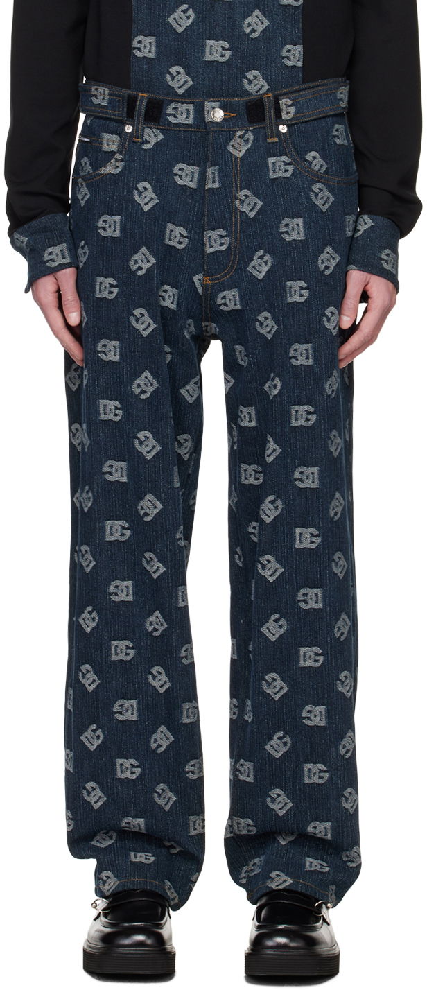 Bukser Dolce & Gabbana Blue Jacquard Jeans Mørkeblå | GVOJXTFJFAR