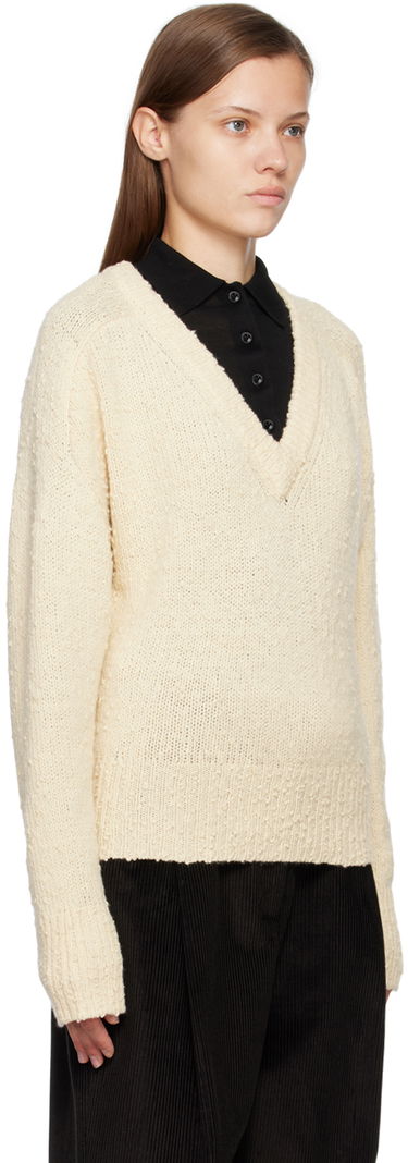 Sweater TOTEME Textured Knit V-Neck Sweater Hvid | 224-5106-324, 1