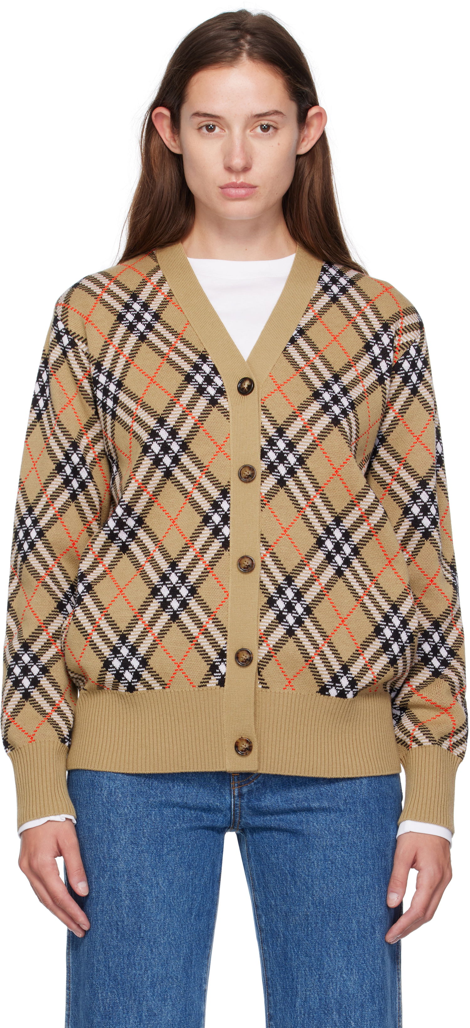 Sweater Burberry Burberry Check Cardigan Beige | 8110579, 0