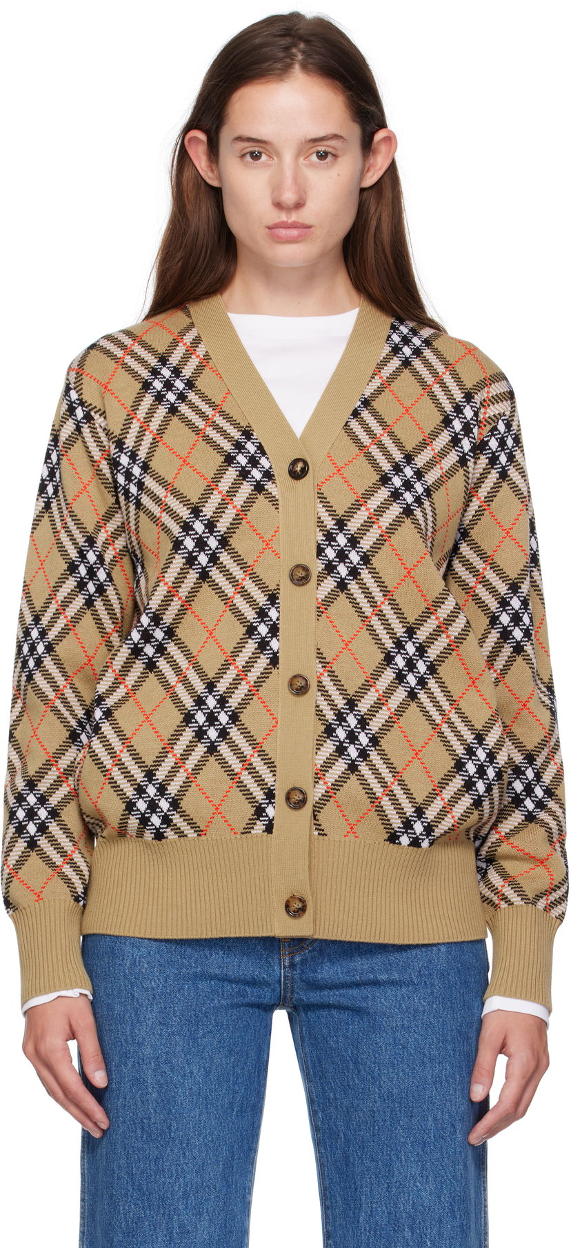 Sweater Burberry Burberry Check Cardigan Beige | 8110579