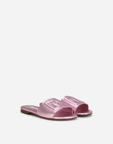 Sneakers og sko Dolce & Gabbana Flat Metallic Leather Monogram Slide Sandals Lyserød | D11032A54398M305, 1
