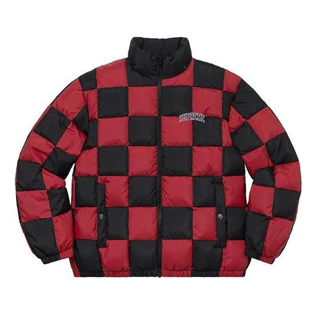 Puffer jakke Supreme Checkerboard Puffy Jacket Rød | SUP-FW19-10891, 0