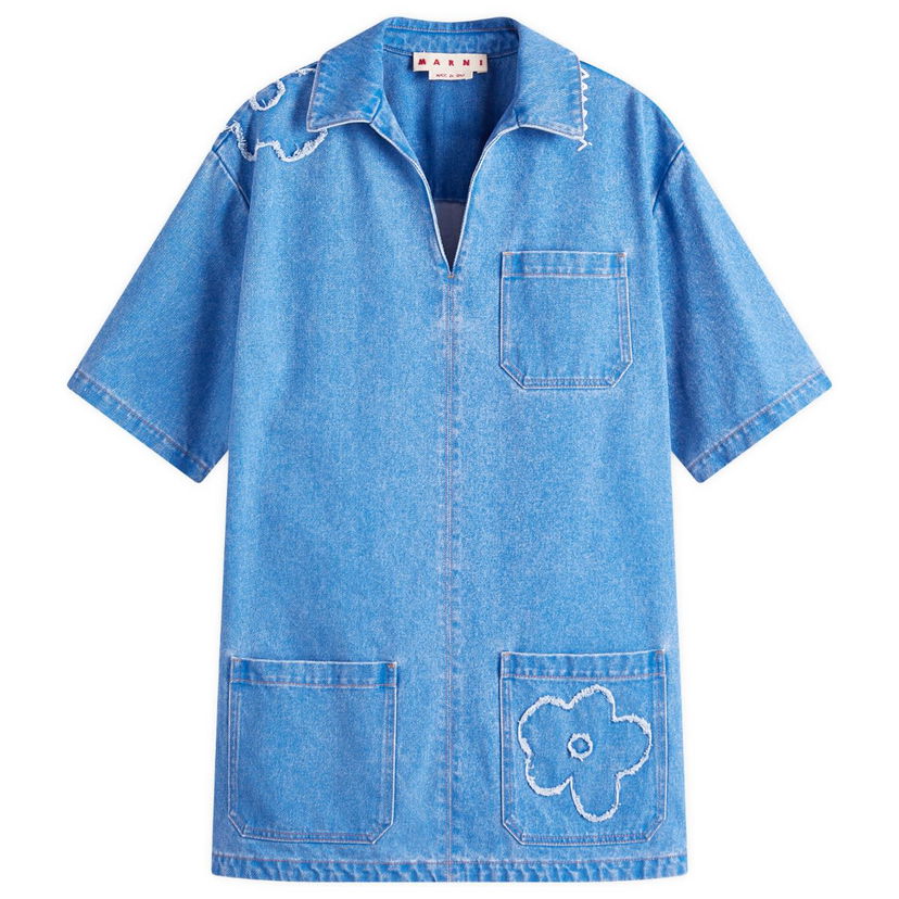 Skjorte Marni Marni Denim Shirt Dress with Flower Appliqué Blå | ABJD1391QS