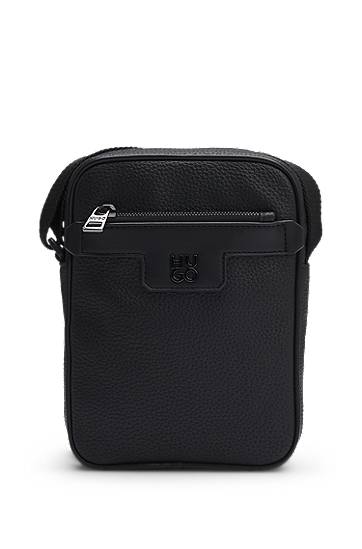 Skuldertaske BOSS HUGO Grained Faux-Leather Reporter Bag with Stacked-Logo Trim Sort | 50529484