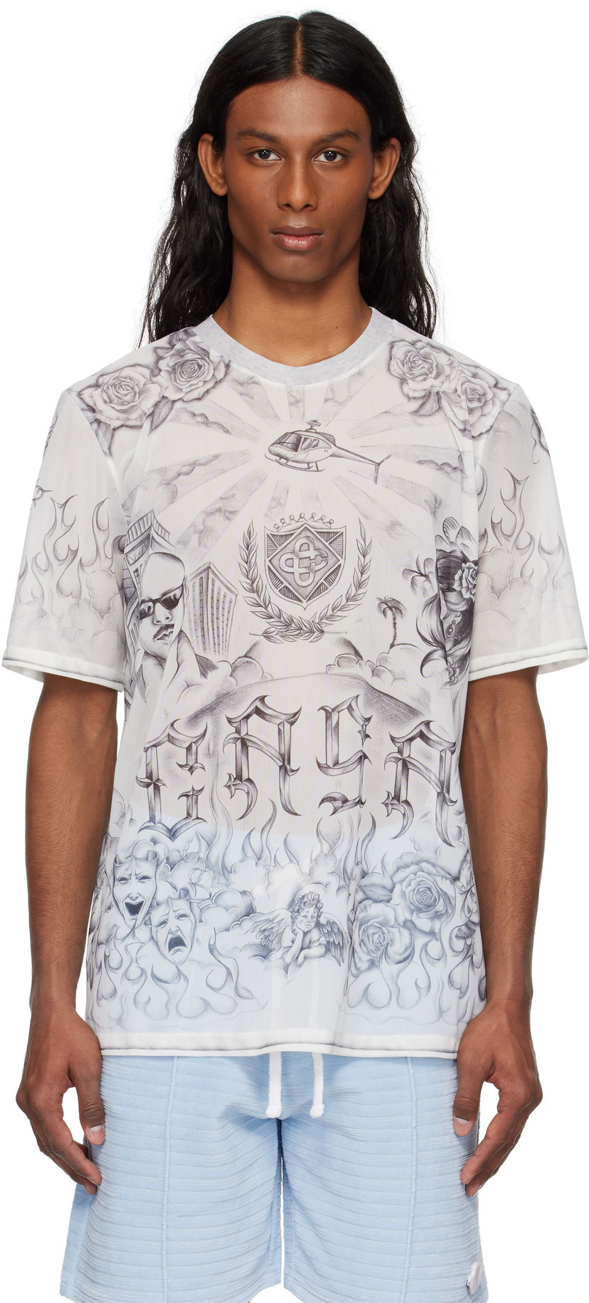 T-shirt Casablanca Casablanca Tattoo Mesh T-Shirt Hvid | MS25-TP-071-01