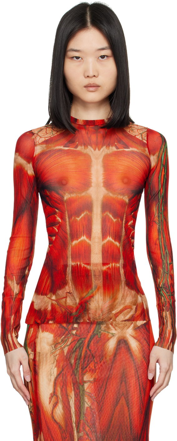 Krop Jean Paul Gaultier Jean Paul Gaultier 'The Écorché' Long Sleeve Top Rød | 24/30-F-TO210-T554-301540