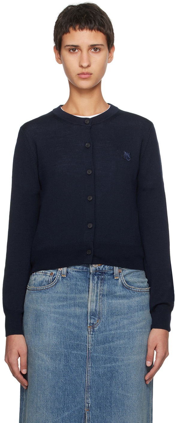 Sweater MAISON KITSUNÉ Bold Fox Head Patch Cardigan Mørkeblå | MW00508KT1036