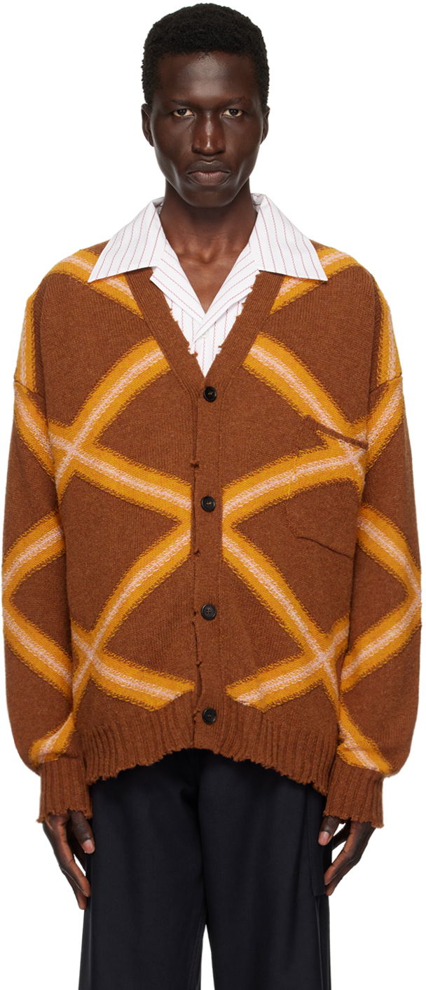 Sweater Marni Broken Macro Argyle Cardigan Brun | CDMG0134Q0 UFH946