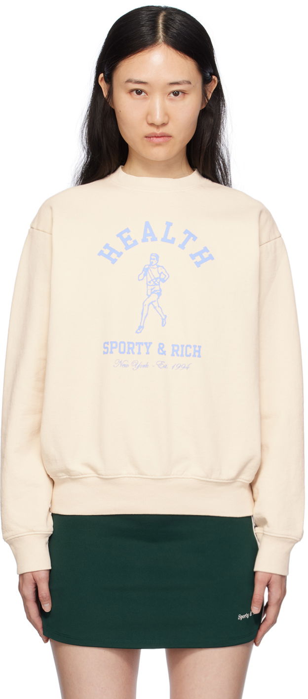 Sweatshirt Sporty & Rich NY Running Club Sweatshirt Beige | CRAW2348CR