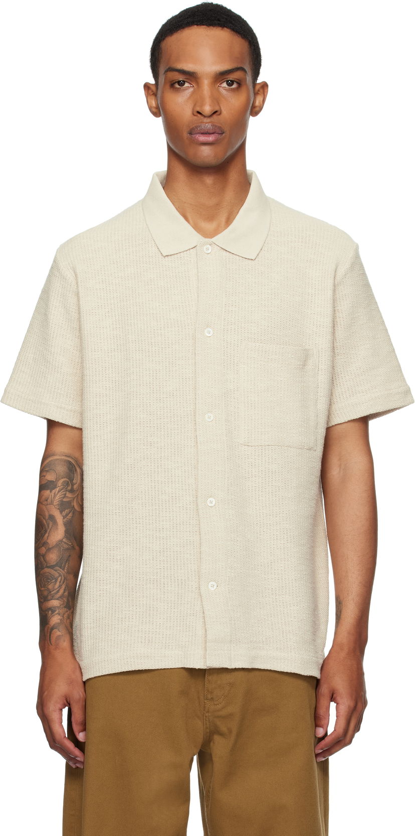 Skjorte NORSE PROJECTS Norse Projects Gustav Crochet Jersey Shirt Beige | N01-0683