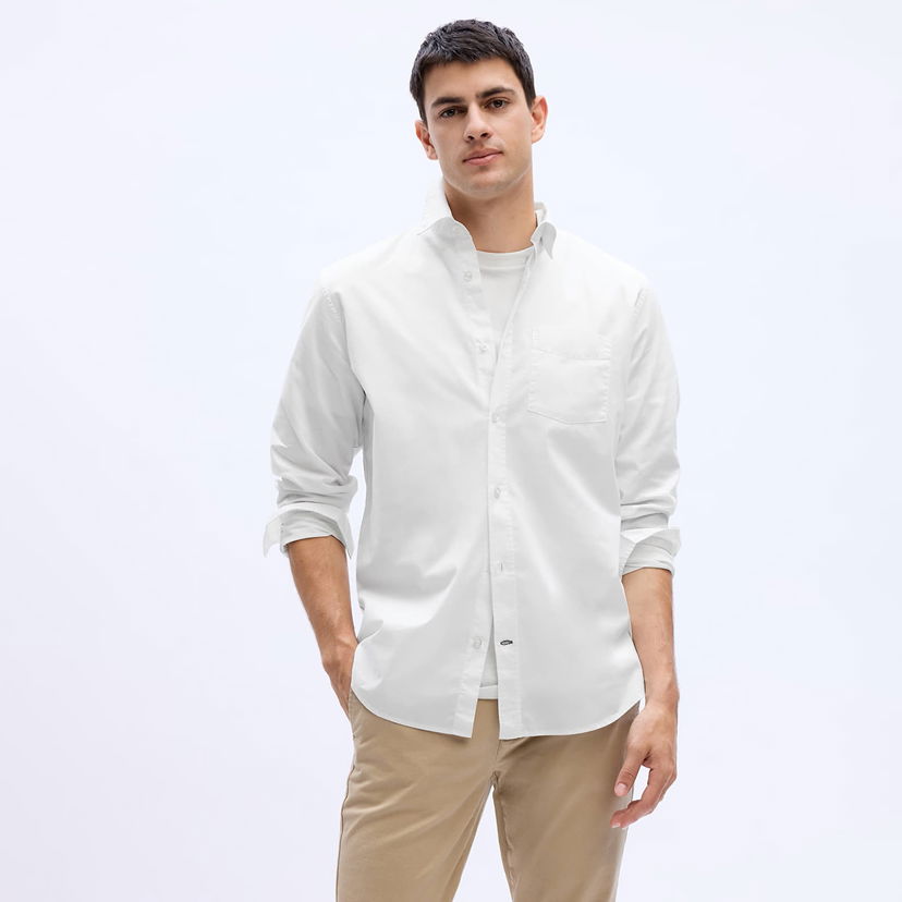 Skjorte GAP Standard Stretch Poplin Shirt Optic White Hvid | 750552-09