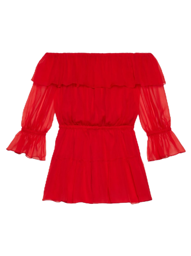 Kjole Gucci Silk Chiffon Dress Rød | 730915 ZHS57 6490