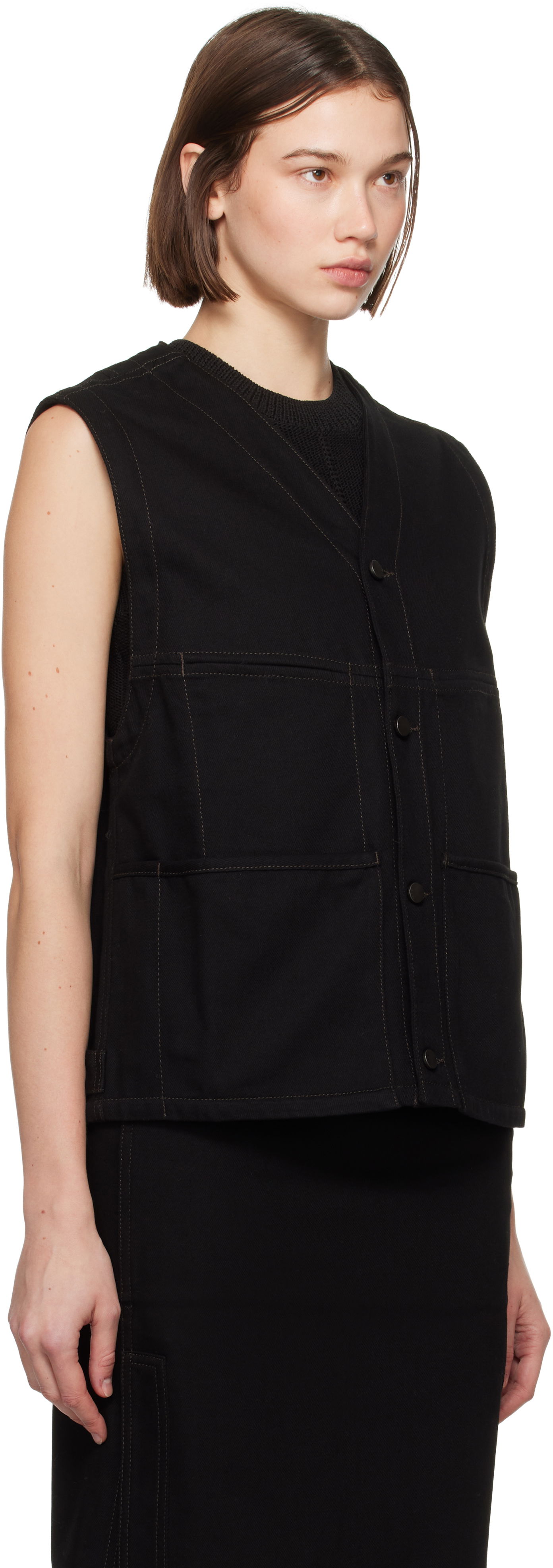 Vest LEMAIRE Lemaire Y-Neck Denim Vest Sort | OW1109 LD1004, 1