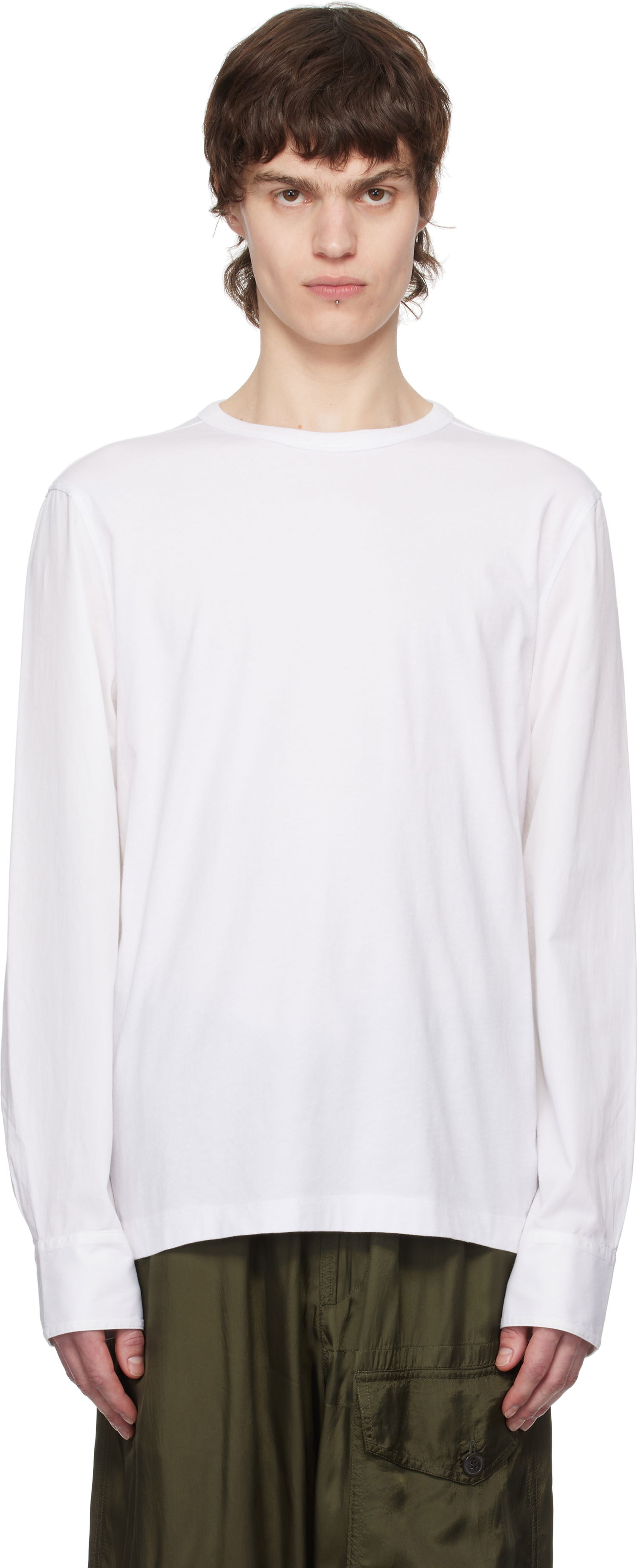 T-shirt Dries Van Noten Dries Van Noten Paneled Long Sleeve T-Shirt Hvid | 251-021106-1600, 0
