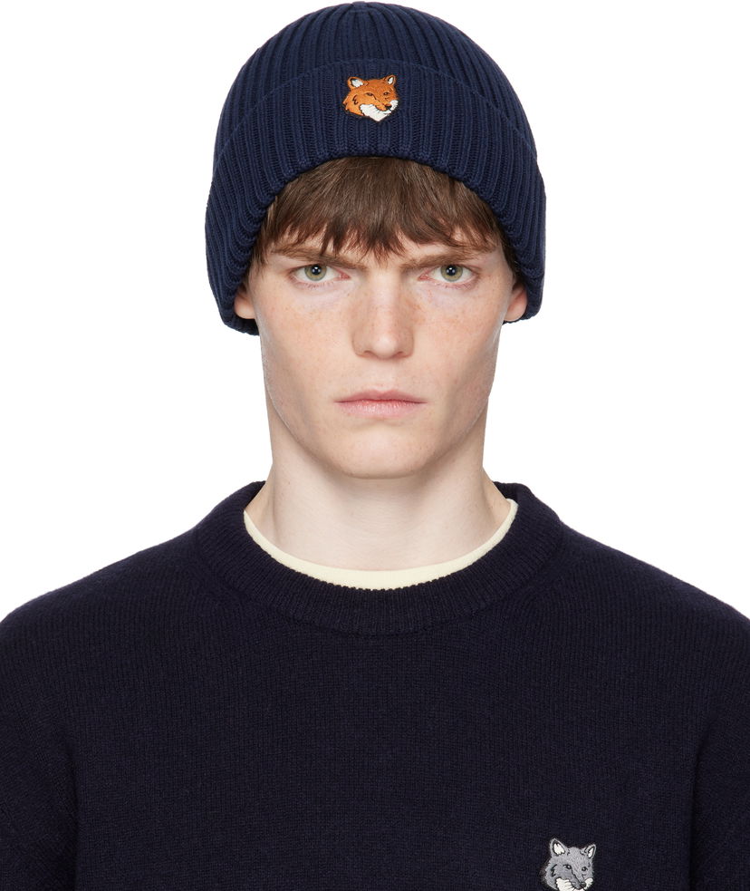 Beanie MAISON KITSUNÉ Maison Kitsuné Fox Head Beanie Mørkeblå | PM06111KT1140