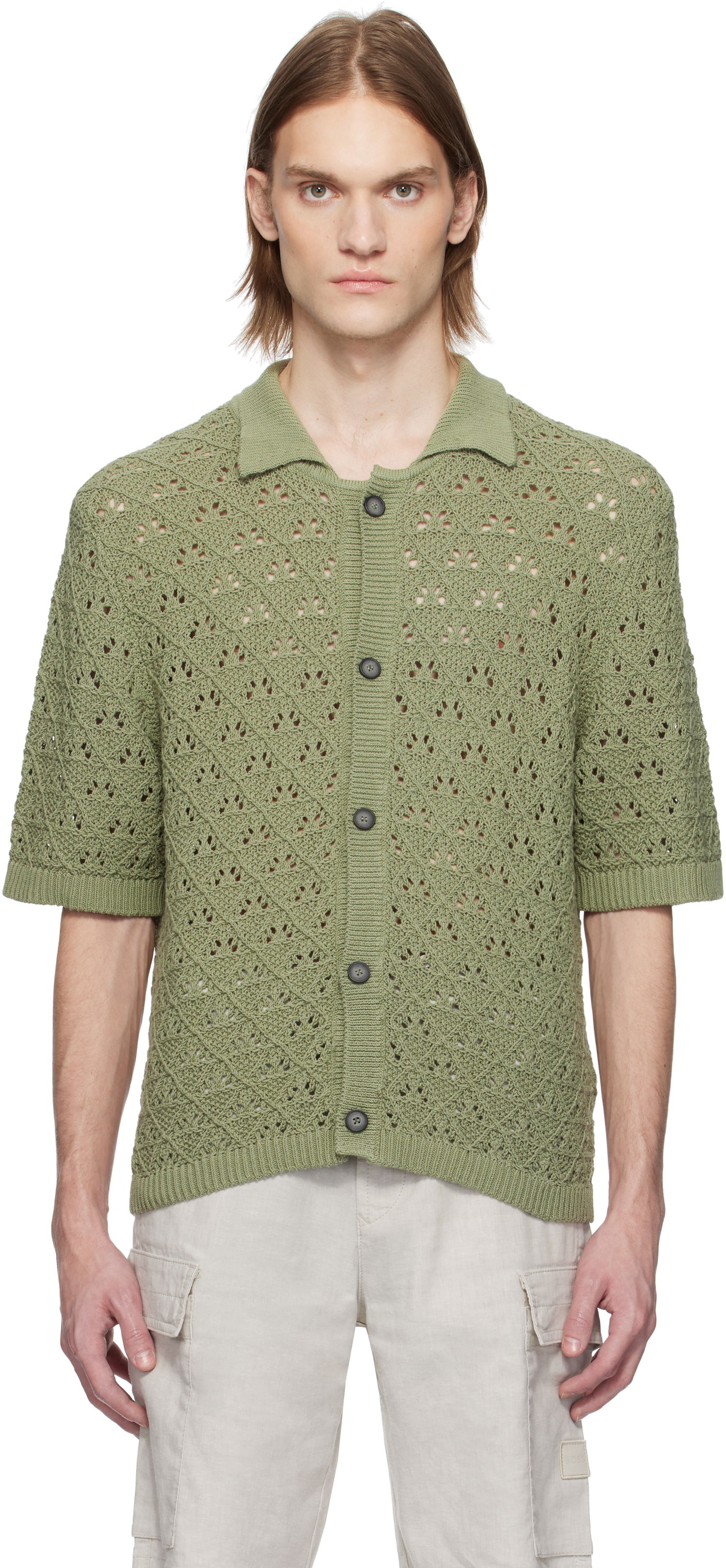 Sweater BOSS HUGO Knitted Cotton Polo Grøn | 50536666, 0