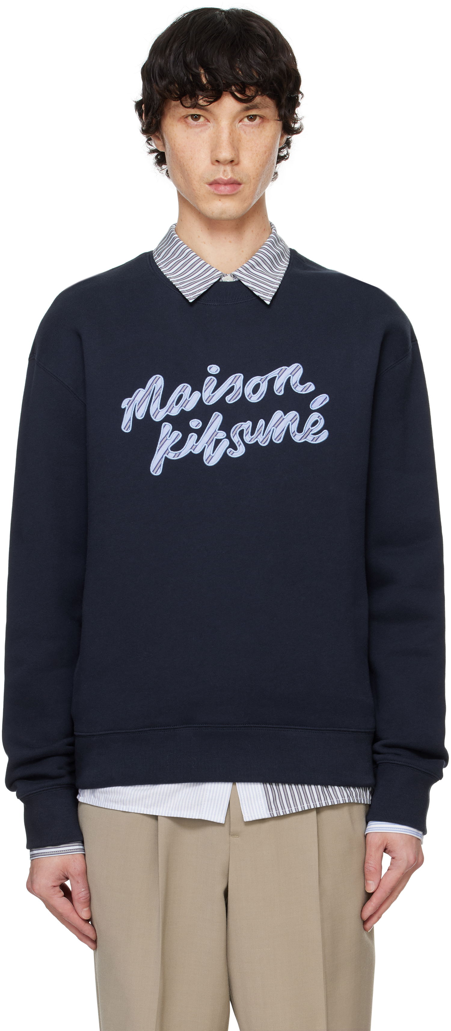 Sweatshirt MAISON KITSUNÉ Handwriting Striped Comfort Sweatshirt Blå | NM00310KM0307, 0