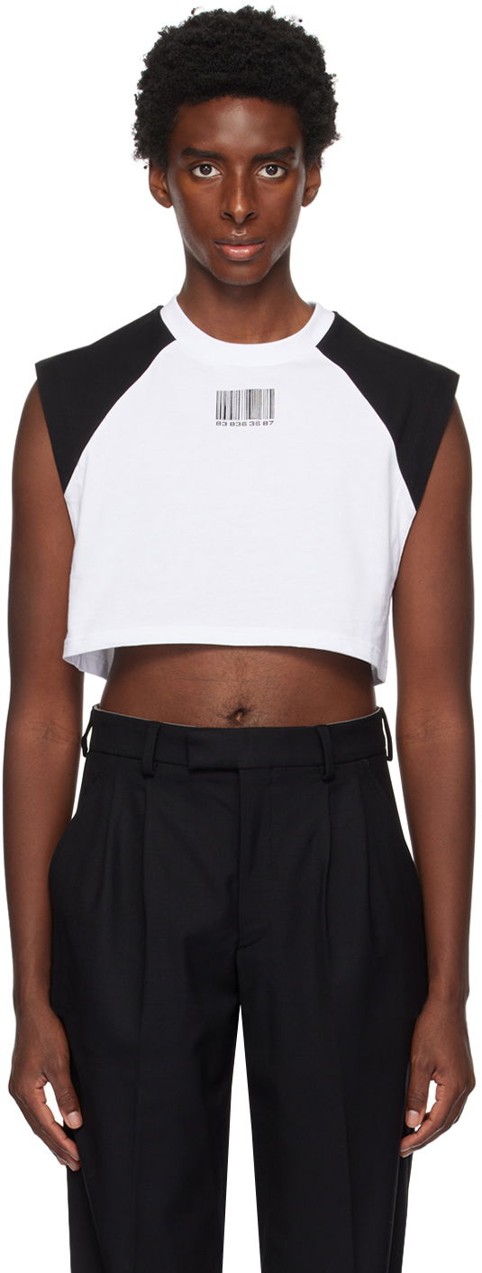 Crop top VETEMENTS VTMNTS Colorblock Cropped Sleeveless T-Shirt Hvid | VL16TR640B