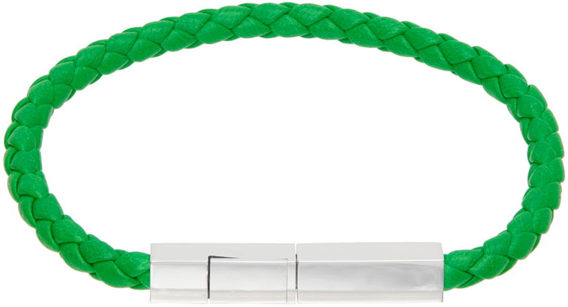 Armbånd Bottega Veneta Braided Leather Bracelet Grøn | 732416 V507C