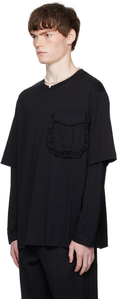 T-shirt Simone Rocha Simone Rocha Layered Ruffle Pocket Long Sleeve T-Shirt Sort | 5379 0553, 3