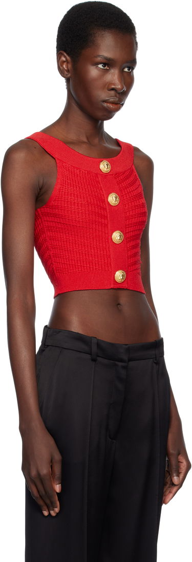 Tanktop Balmain Balmain Buttoned Boatneck Knit Cropped Tank Top Rød | EF0AB426KI42, 1